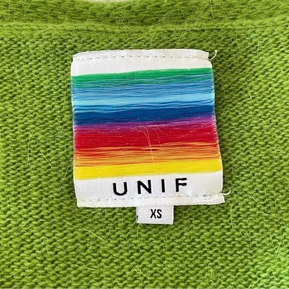 UNIF Liv Cropped Cardigan V Neck Button Front Alpaca Blend Sweater Green XS - Picture 15 of 16